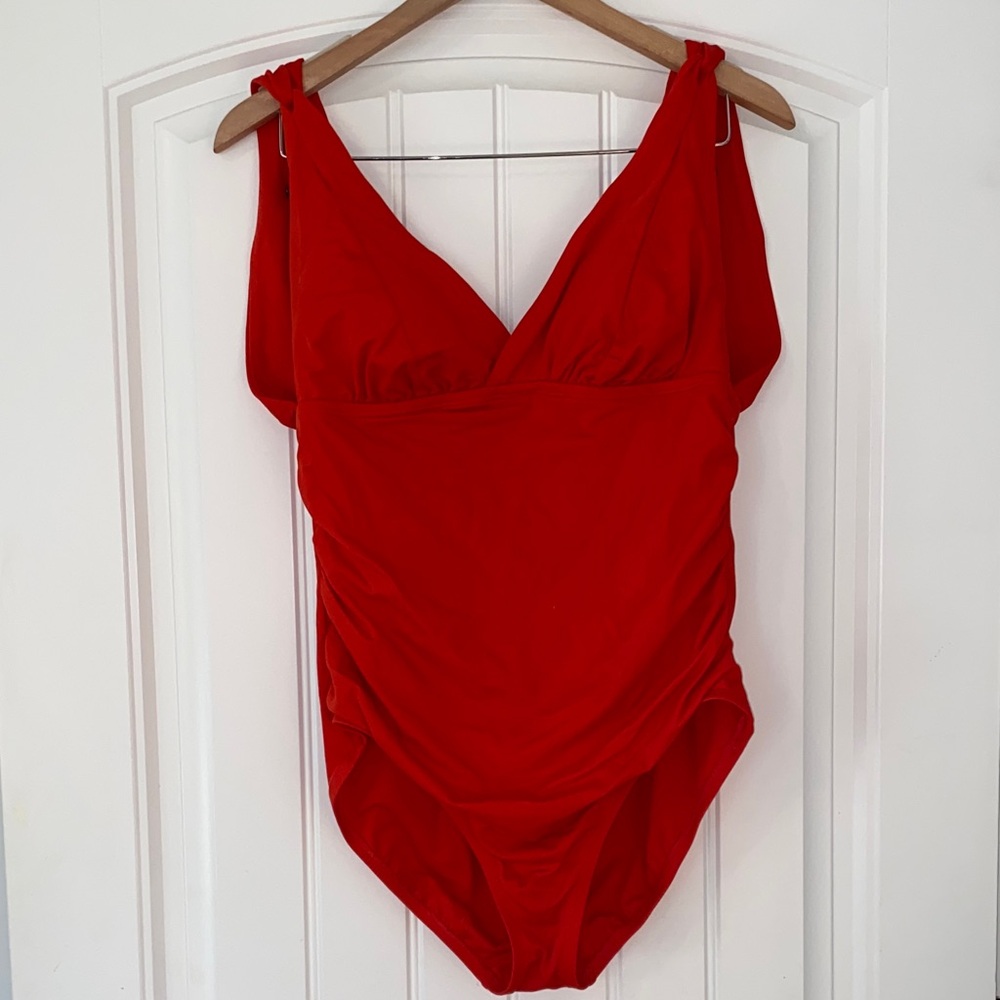Time and Tru Red One-Piece Swimwear with V-Neck